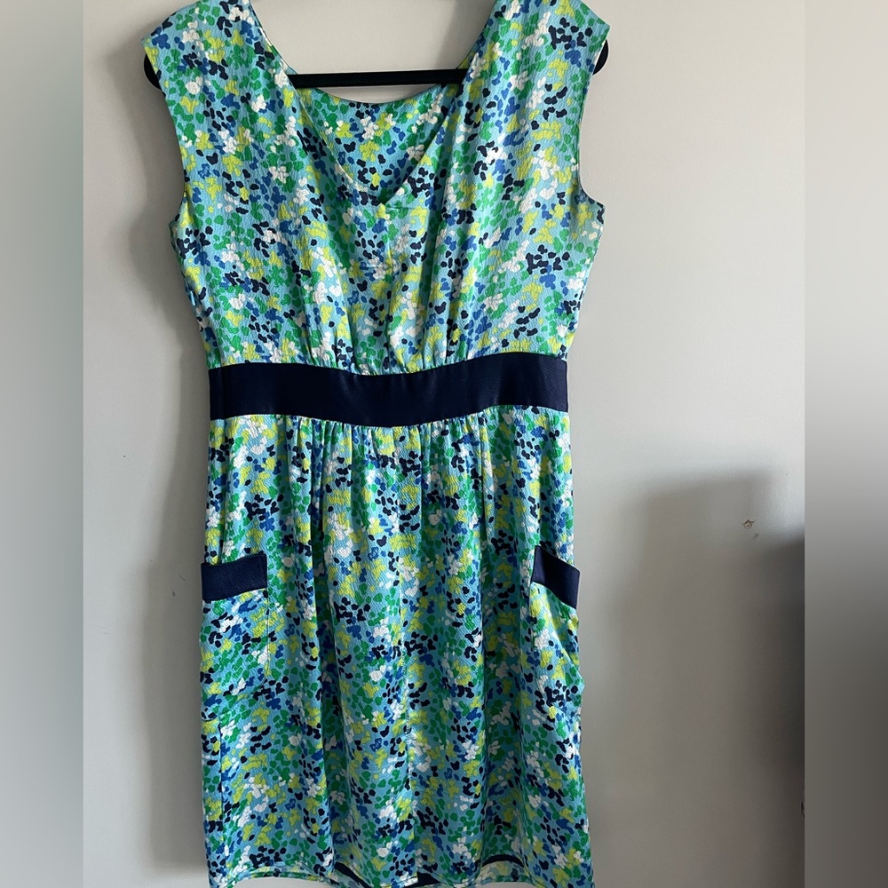 Floral Blue-Green Sleeveless Fit & Flare Dress